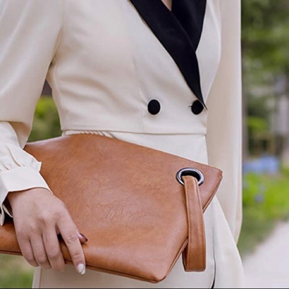 Unique Vegan Women Clutch Bag- 12.5”Wx9”H camel brown color only one available - Picture 3 of 3